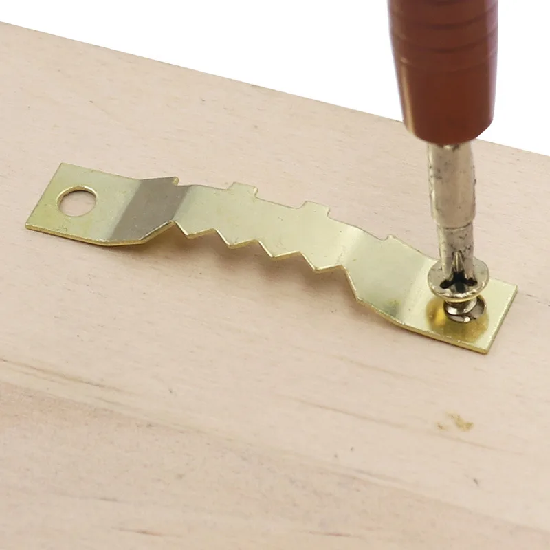 Gold double-sided serrated hook with flat head screw combination metal straight bar hanging photo frame picture frame hook acces