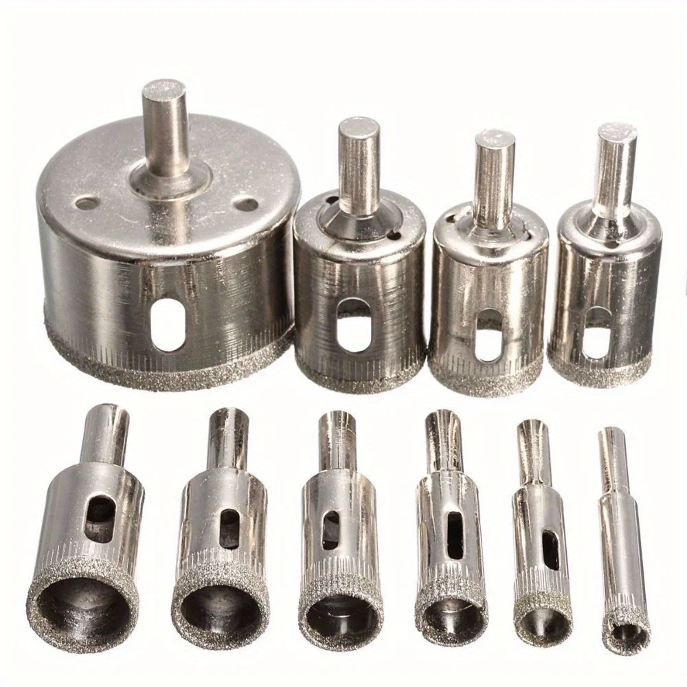 10 Piece Diamond Coated Drill Set Tile Marble Glass Hole Saws High Speed Multifunctional 0.23 to 1.26 Inch Ideal for Power Tools