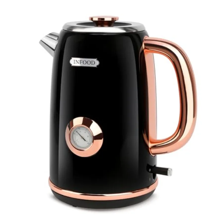 

Ретро-электрический чайник 1,7 л/57 унций с термометром - 1500 Вт, быстрое кипячение, из нержавеющей стали, без BPA, беспроводной, австралийский стандарт