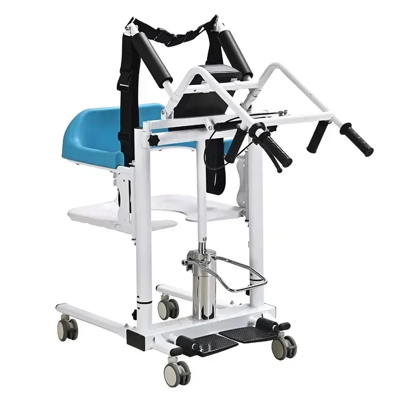 Multifunctionele verrijdbare stoel, commode stoel, handmatige hydraulische patiëntenlift, douchestoel, transport, verstelbare hefhoogte, transfer