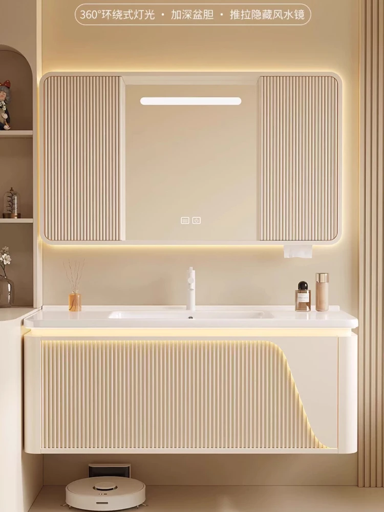 

Hidden sliding door, feng shui mirror cabinet, bathroom combination washbasin, bathroom washing