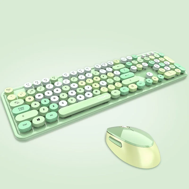 Teclado sem fio bonito e Mouse Comb Set, Roud Keycap, Mixed Candy Color, Laptop, Notebook, PC, Girls Gift, 2.4G