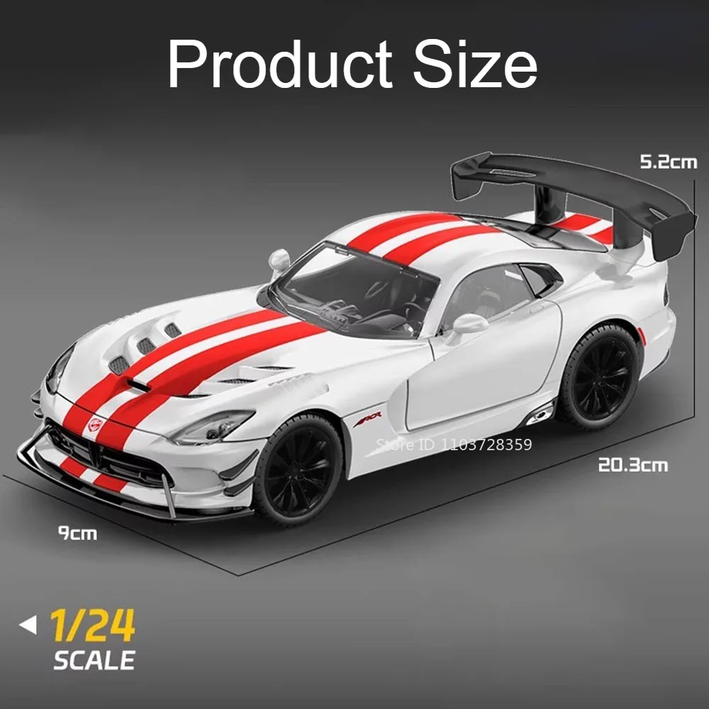 1:24 Viper Senna Toy Model Sports Cars Alloy Diecast Front Wheel Steering Doors Opened Pull Back Sound Light Children's Presents