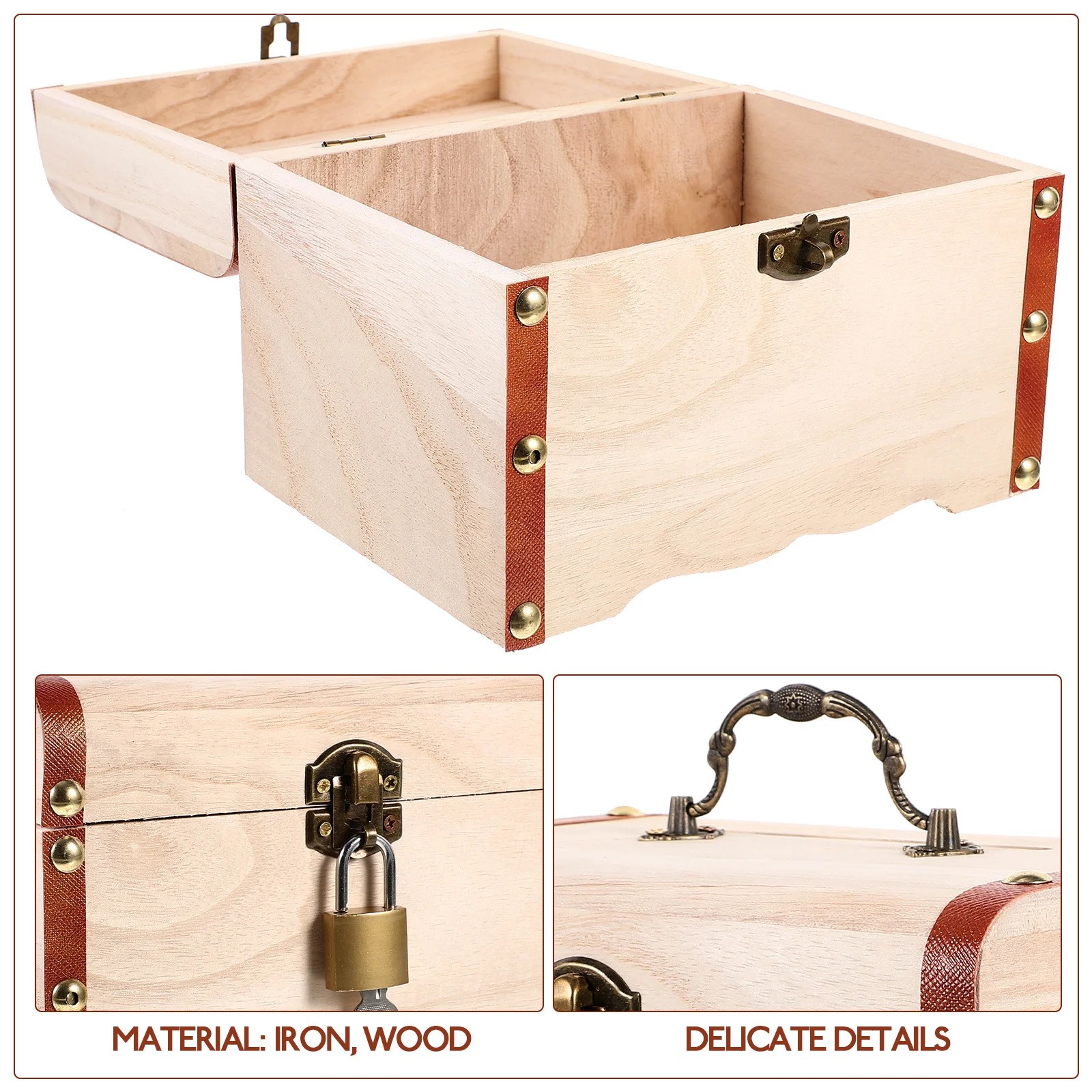 1Pcs Wooden Piggy Bank with Lock Iron Wood Material Kids Coin Bank for Saving Money Habit Creative Home Decor Treasure Chest