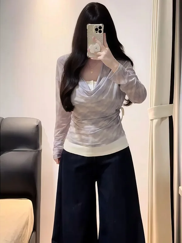 

Женская полосатая футболка больших размеров с длинным рукавом, облегающий крой, осенний модный топ, элегантная повседневная удобная одежда больших размеров