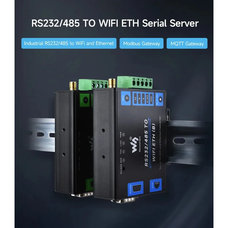 

Industrial Grade Serial Server RS232/485 To WiFi and Ethernet, Modbus Gateway, MQTT Gateway, Metal Case