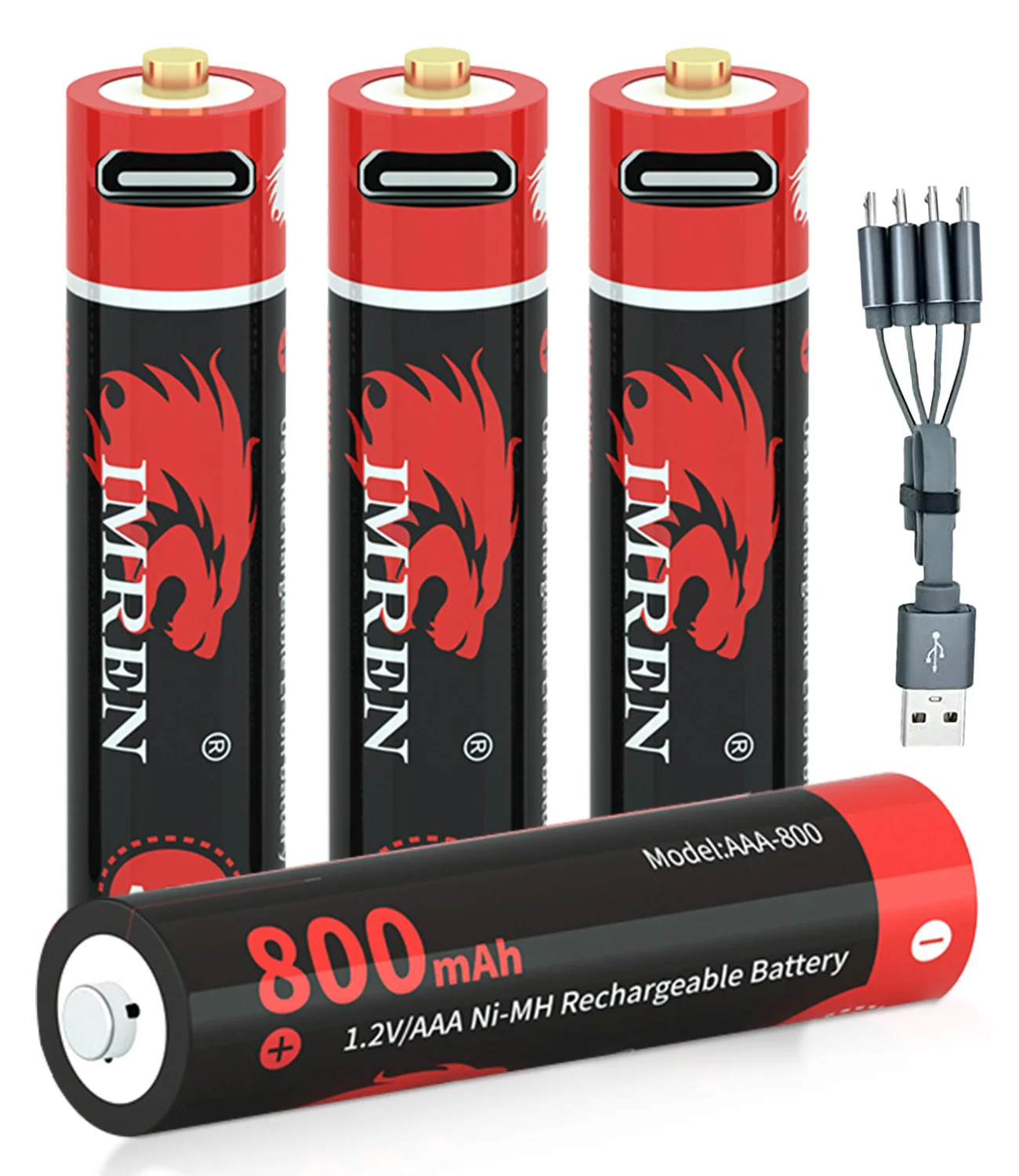 IMREN 4PCS AAA แบตเตอรี่1.5V Li-Ion AAA แบตเตอรี่ชาร์จ USB 800MWH 3A Aaa ไฟฉายแบตเตอรี่4PC ที่ใส่แบตเตอรี่ AAA