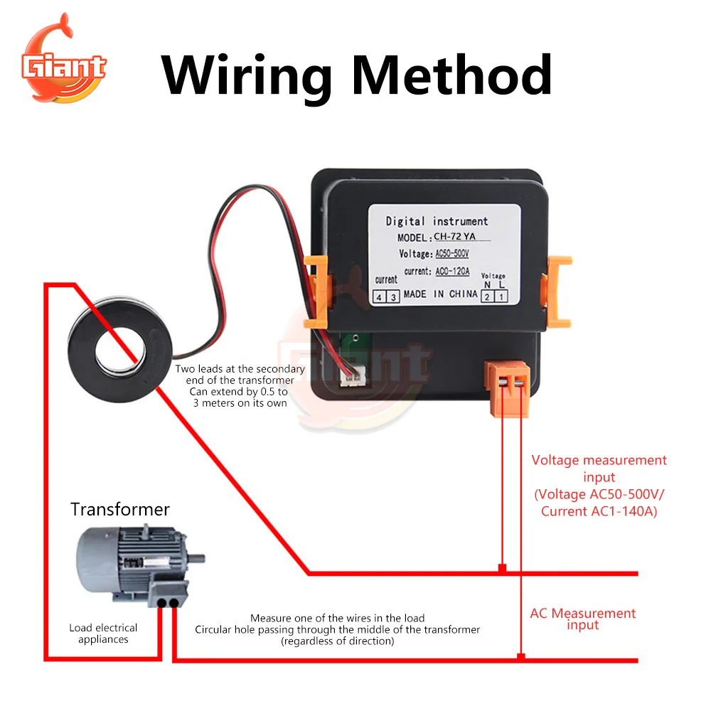 AC50-500V Digital Voltmeter Ammeter Dual Display Voltage Current Meter Tester Volt Detector Tester Monitor Current Transformer