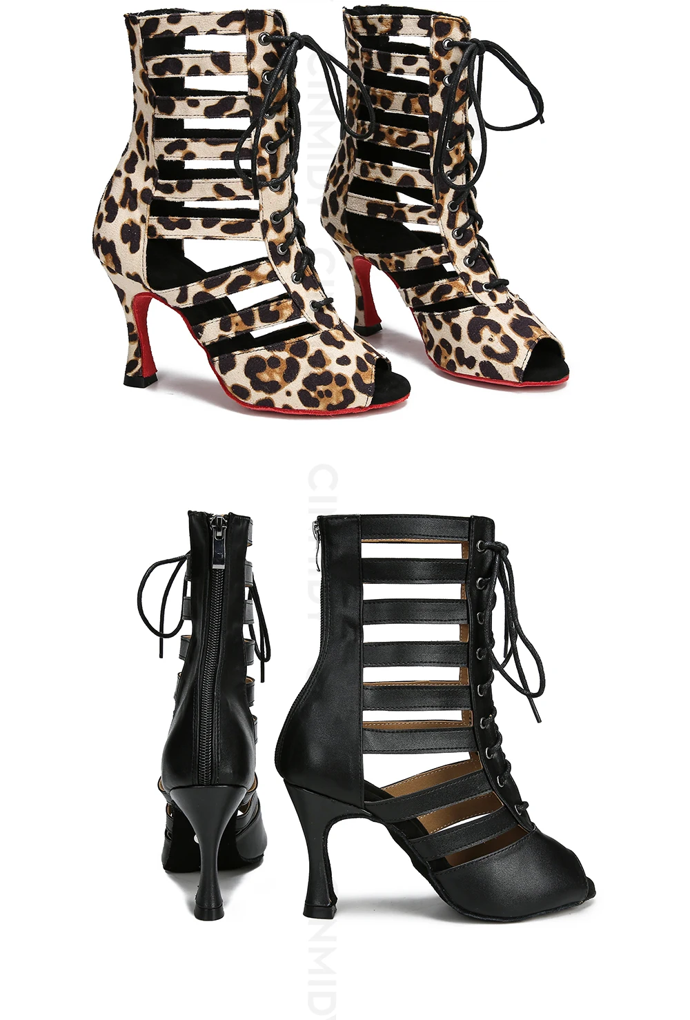 CINMIDY Leder-Tanzstiefel Leopardenmuster Ballsaal-Tanzschuhe Latein-Tanzschuhe Damen Pole Dance Stiefel Tango Damen Party-Schuhe – Detail 3