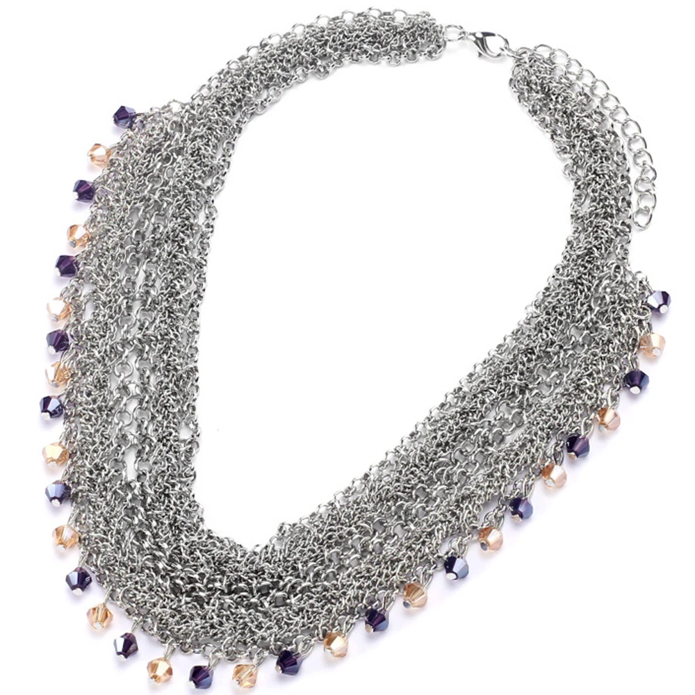 Böhmische Netzketten-Choker-Halsketten für Frauen Vintage Silber Gewebte Netz-Halskette mit Quasten Statement Halsschmuck Geschenke – Detail 6