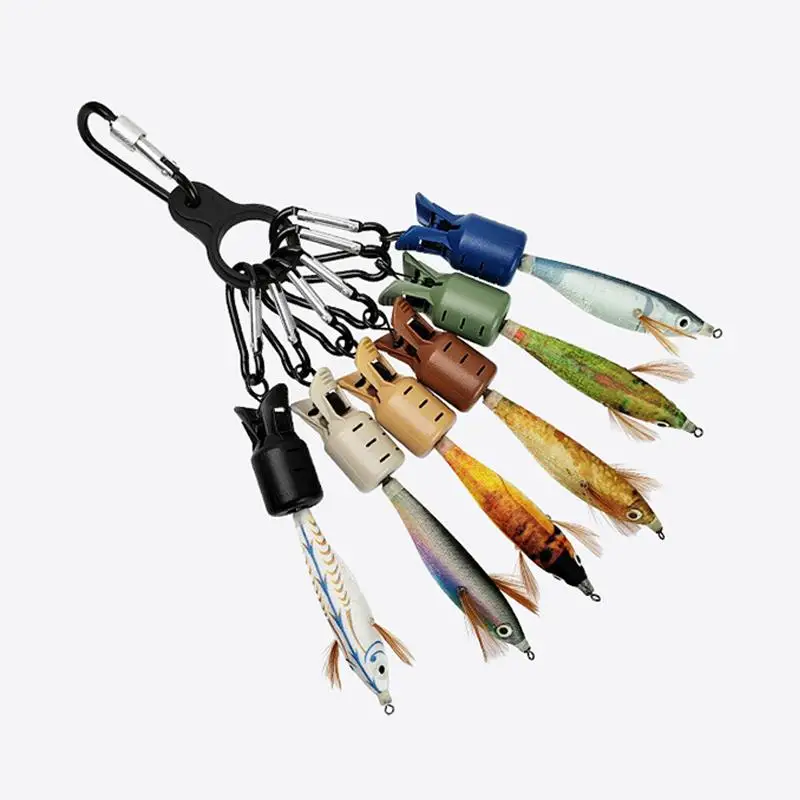 ⑥ Neues Squid-Jig-Köder-Schutzset, Webfoot-Oktopus-Egi-Hakenabdeckung, Tintenfisch-Schirmköder-Kappe mit Karabiner