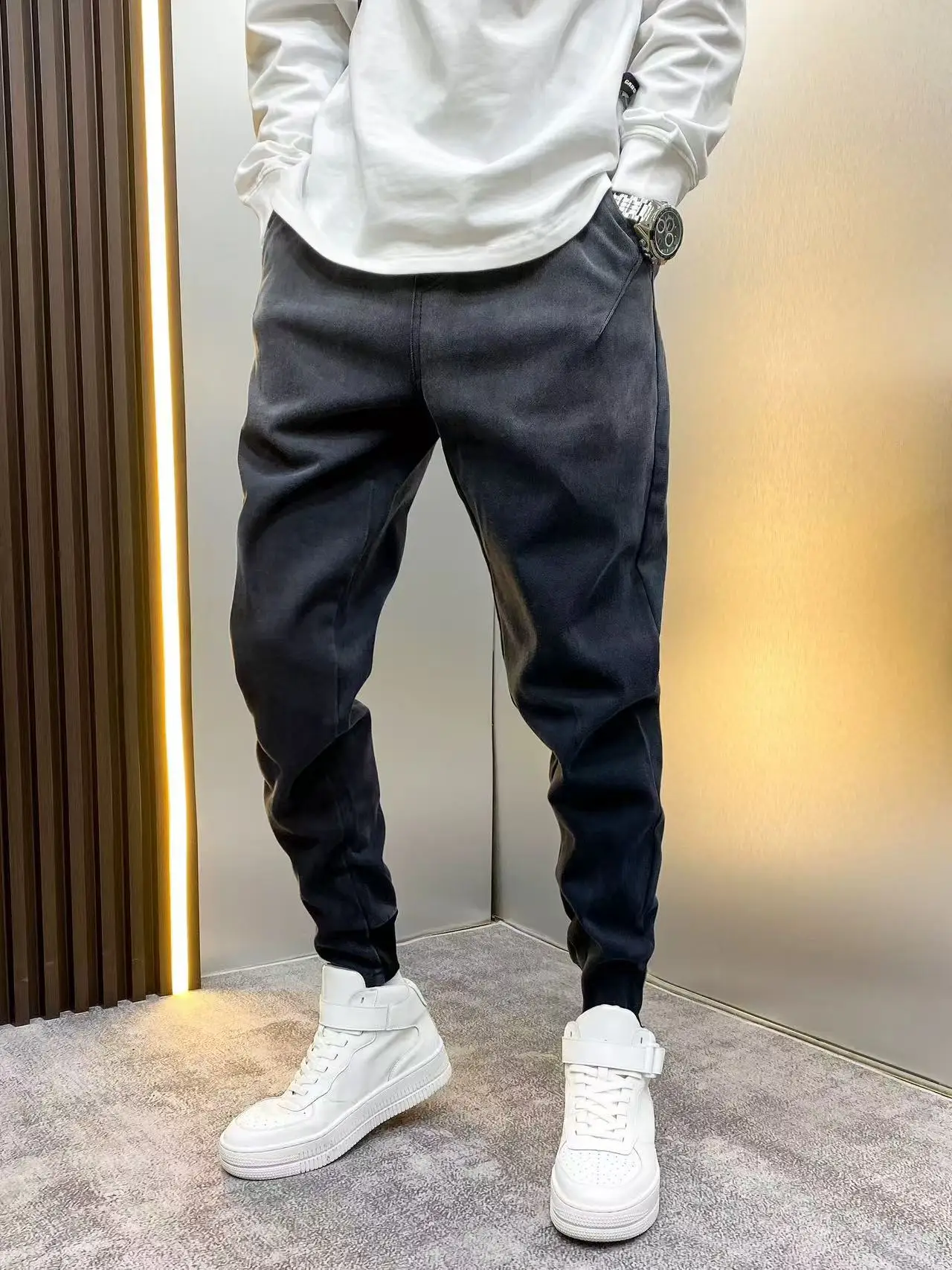 Casual Harajuku Style Men's Jeans Cuffed Pants Nine-Tenths Length Casual Cotton Polyester Blend Wear Resistant Trousers