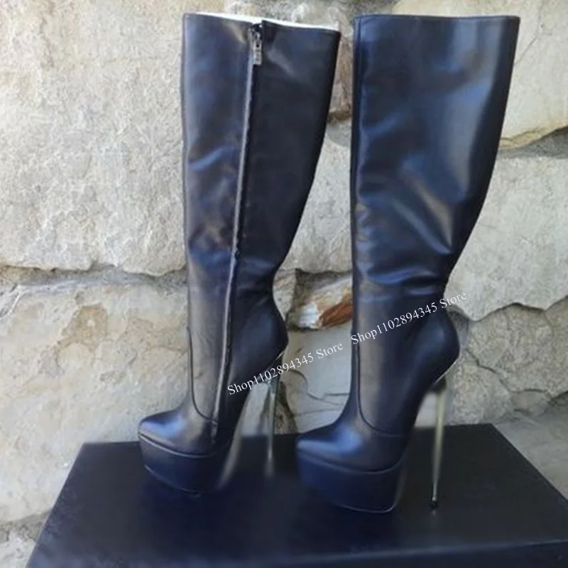 

Black Platform Knee High Boots Thin High Heel Cool Zipper Fashionable Novel Sexy Woman Shoes Winter Party Zapatillas Mujer