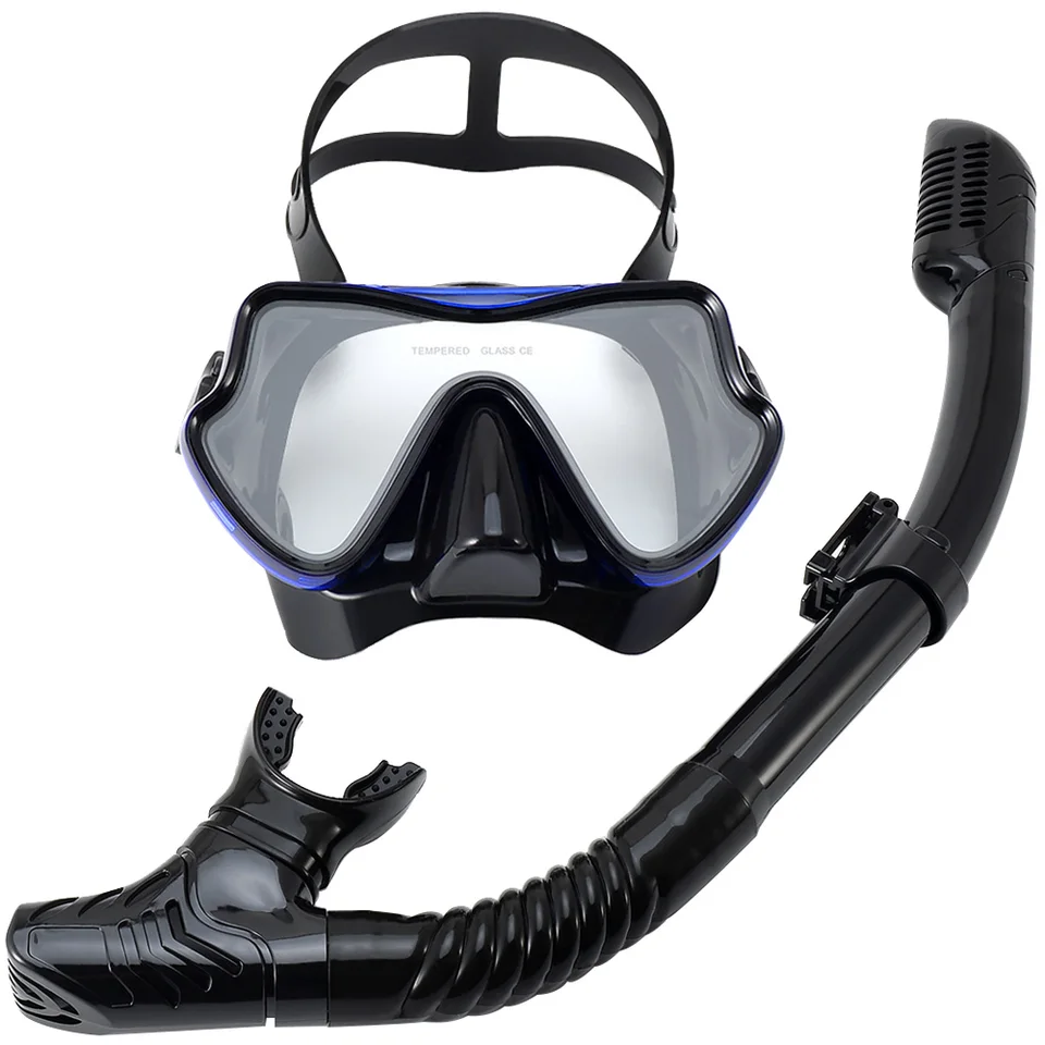 Kit Masque Plongée Et Tuba Adulte - Masque Panoramique 180° Verre Trempé Anti-Buée