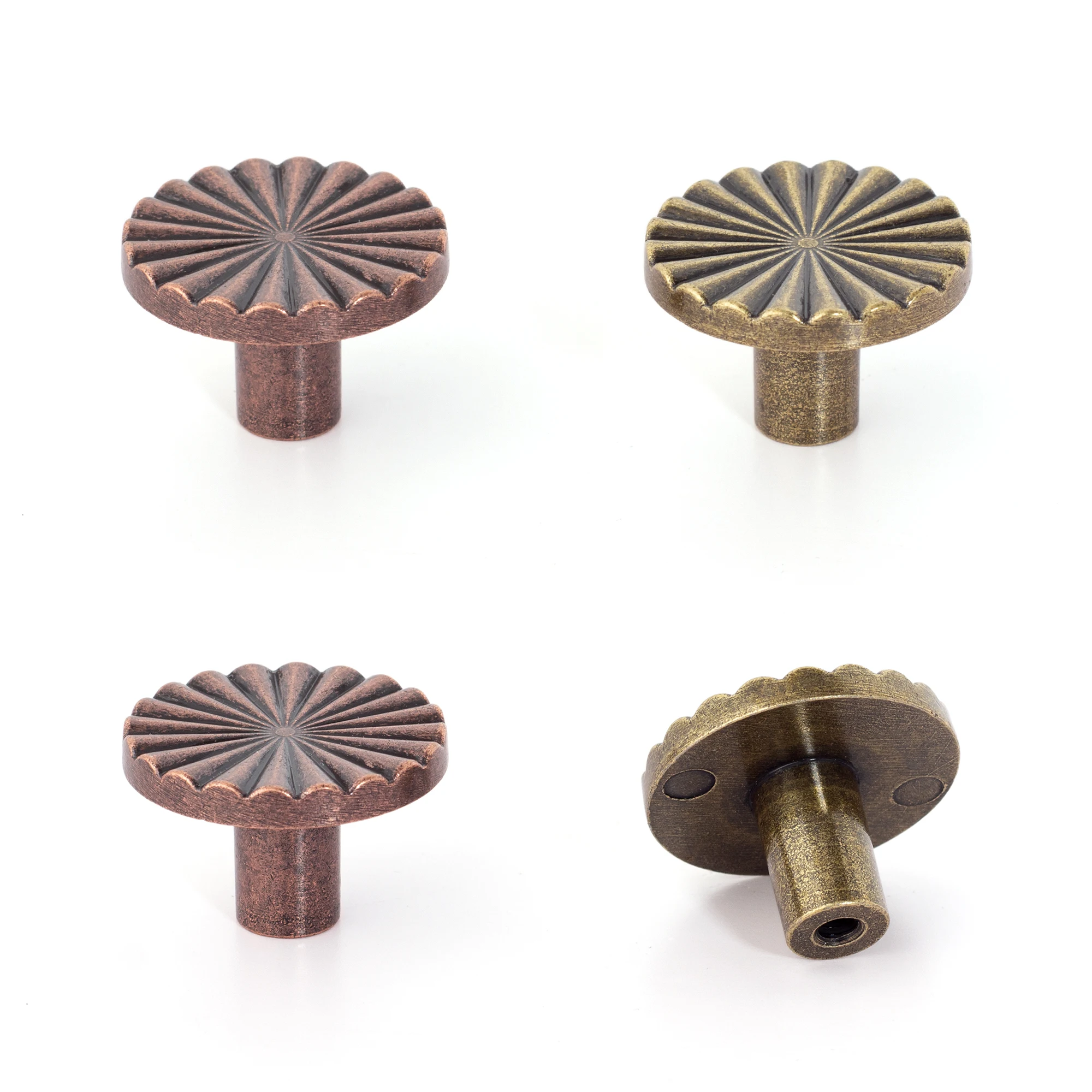 4pcs Antique Bronze & Copper Drawer Knobs Vintage Round Pull Furniture Wooden Doors Handle for Kitchen Cabinet Cupboard Closet
