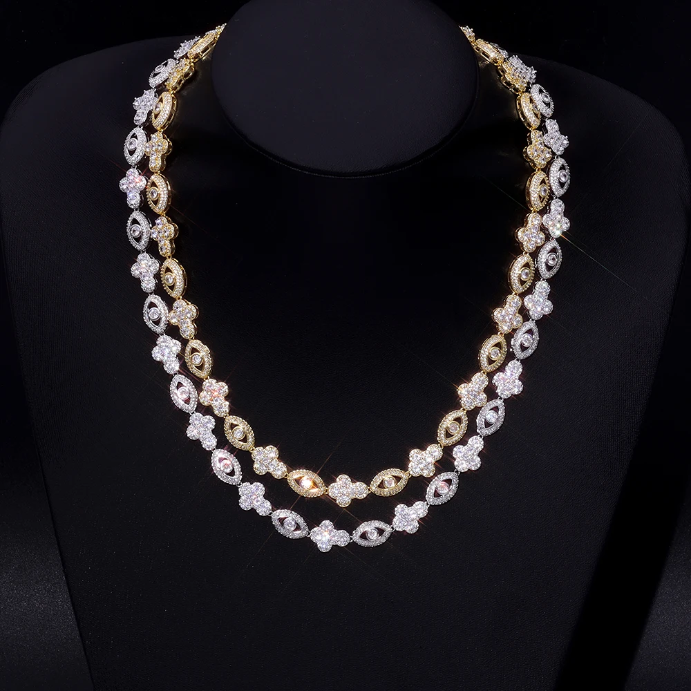 

ESKEEM Hip Hop New Design Iced Out Cross with Eye Necklace Jewelry Micro Pave Cubic Zirconia Silver Plated Chain Gift for Men