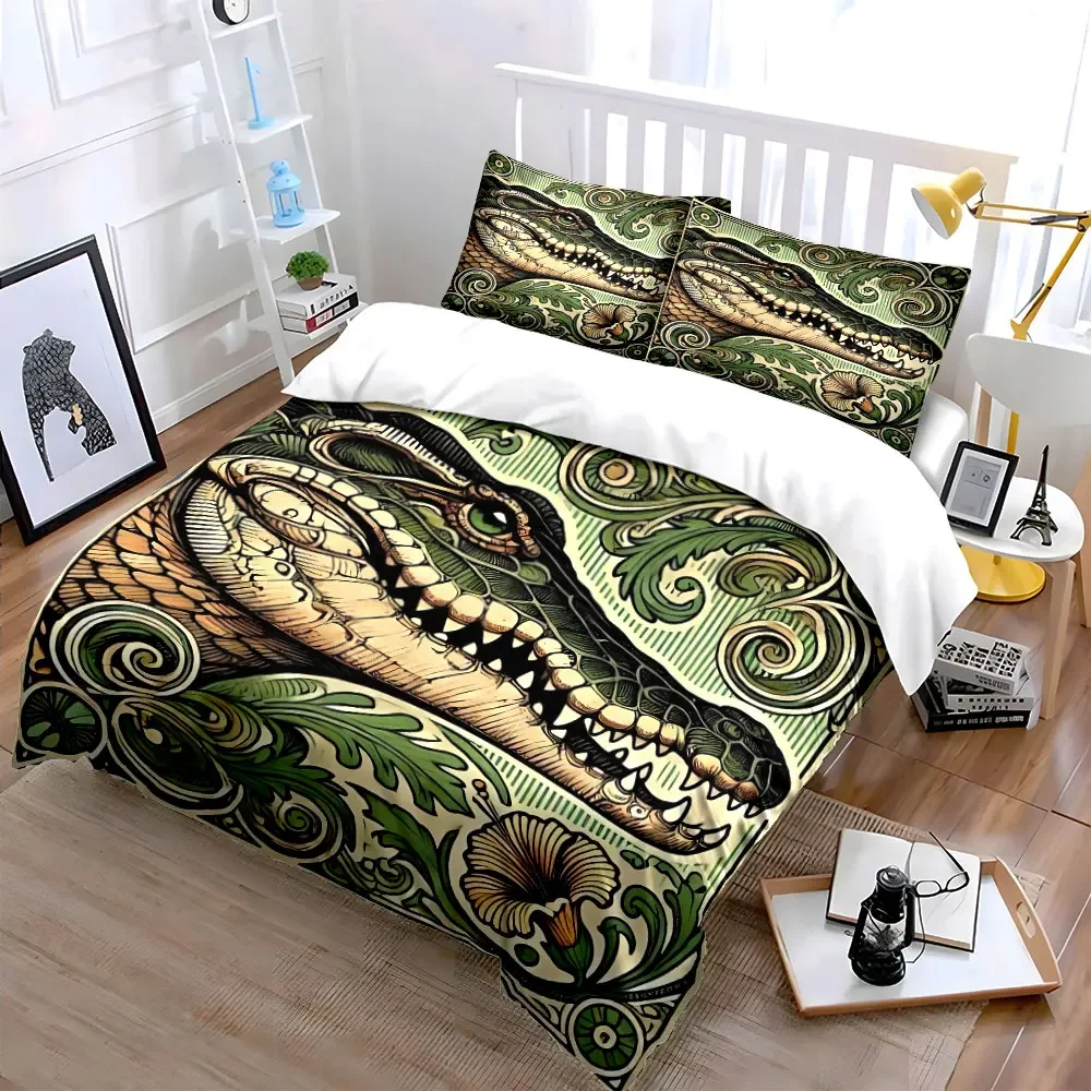 Crocodile Art Decor Set Soft Comfortable Duvet Cover Bedding Set Included 1*Duvet Cover & 2*Pillowcases, gift