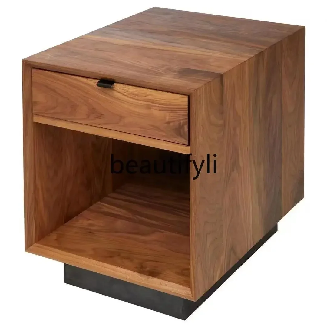 A15 North American Black Walnut Bedroom Bedside Table Hotel  Modern Simple Double Pump Tall Locker