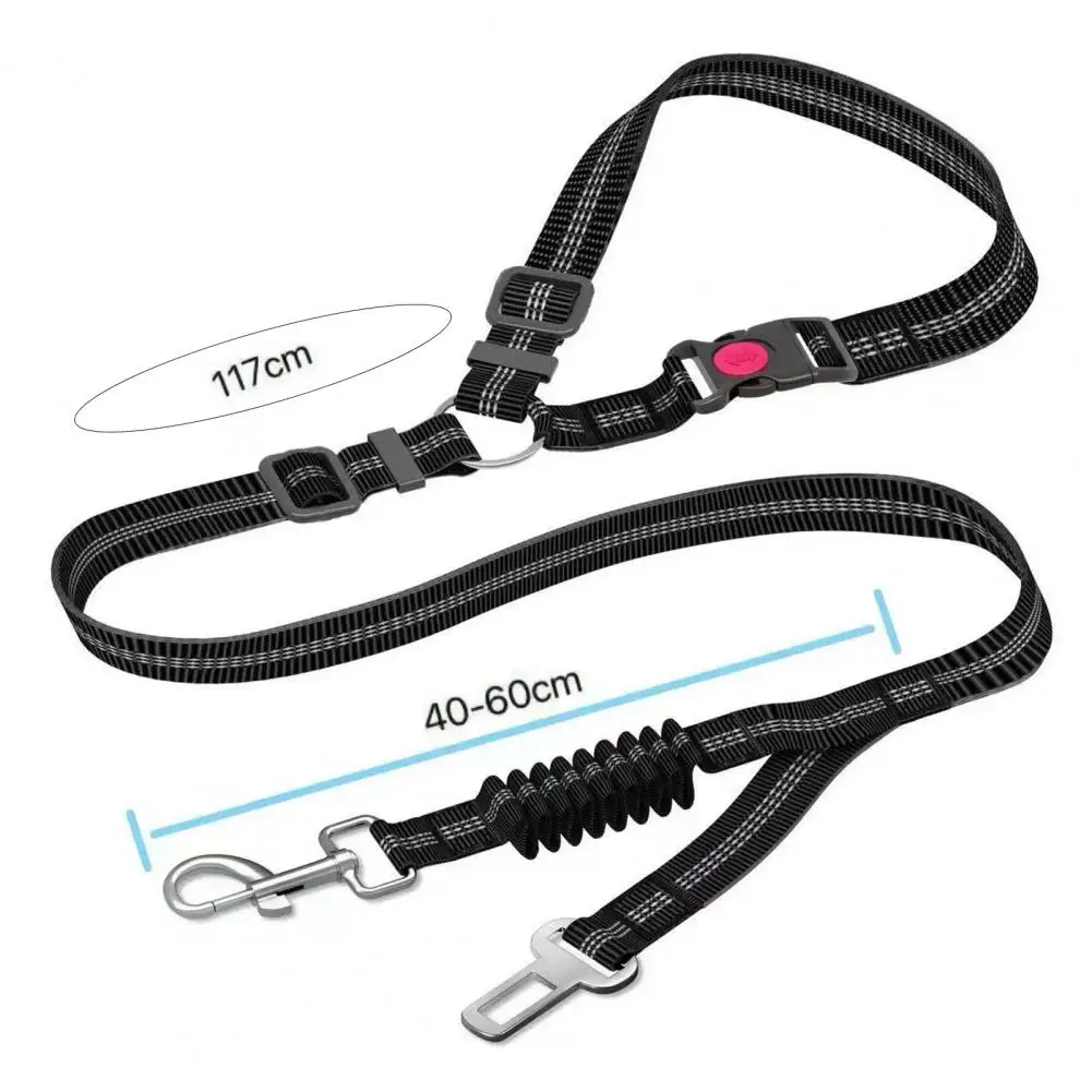 117cm Dog Seat Belt Adjustable Dog Car Harness Seatbelt Nylon Leash Seat Belt With Elastic Bungee Buffer Safety Secures Headrest