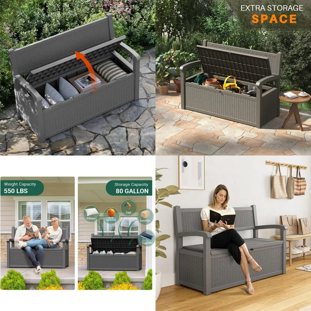 

Resin Patio Storage Box, 80 Gallon Lockable Deck Box with Waterproof and UV Protection for Outdoor Furniture