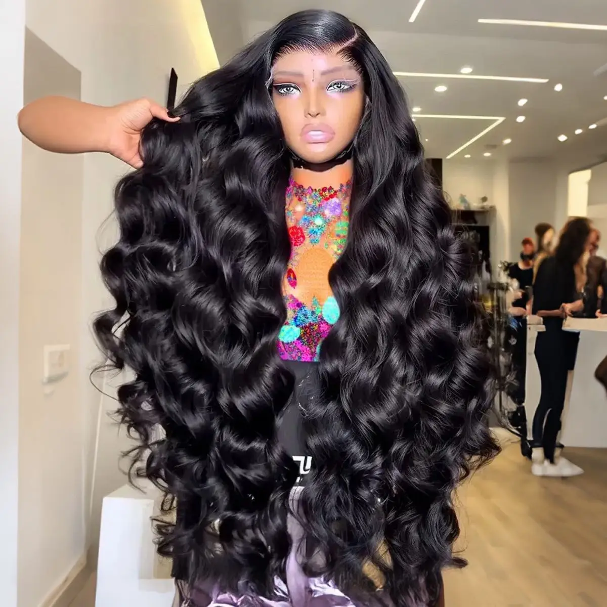 

Loose Wave Black Color 13X4X1 HD Full Lace Frontal Synthetic Guleless Wig For Black Women Preplucked With Baby Hair Wedding Soft