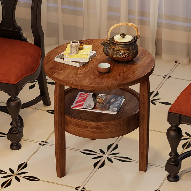 Medieval style all solid wood retro craftsmanship household balcony small apartment sofa side storage round corner table