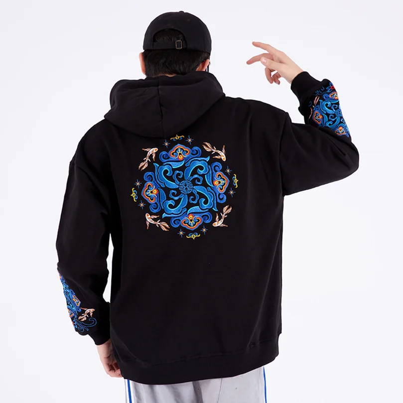 Luxury Embroidered Sweatshirt Men Floral Sukajan Hooded Oversize Hoodies Branded Men's Clothing For Teenagers 2024 Spring Autumn