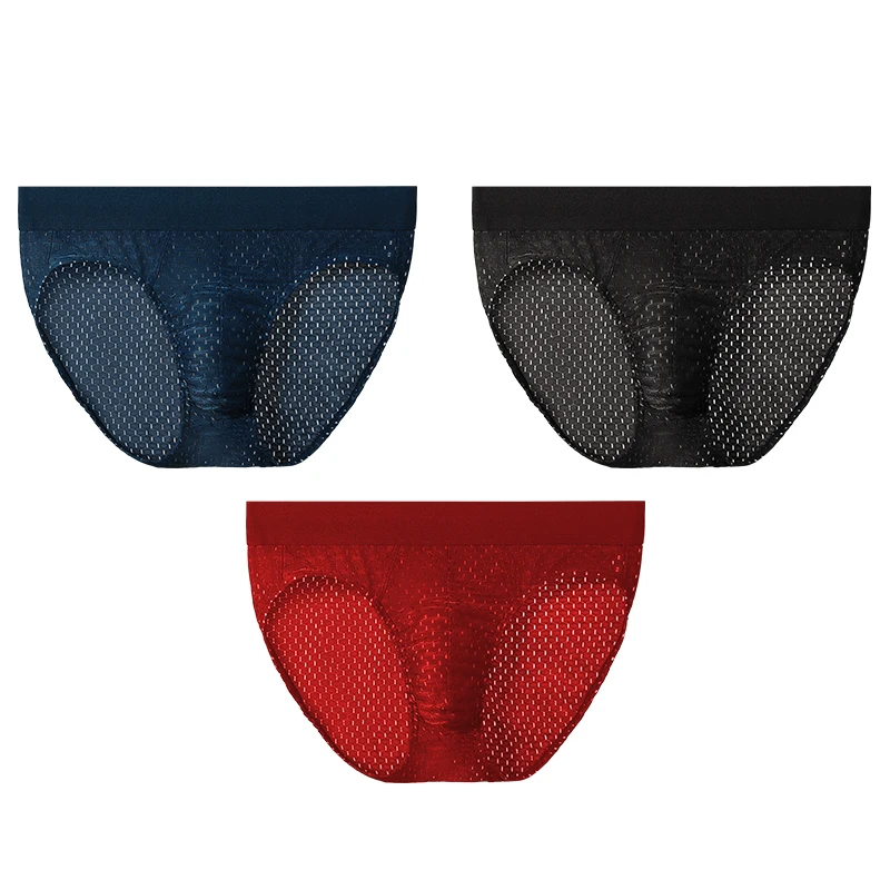 กางเกงในชายผ้าไหมน้ำแข็ง เซ็กซี่ เอวต่ำ ต้านเชื้อแบคทีเรีย ผ้าตาข่ายบาง ระบายอากาศดี สำหรับฤดูร้อน