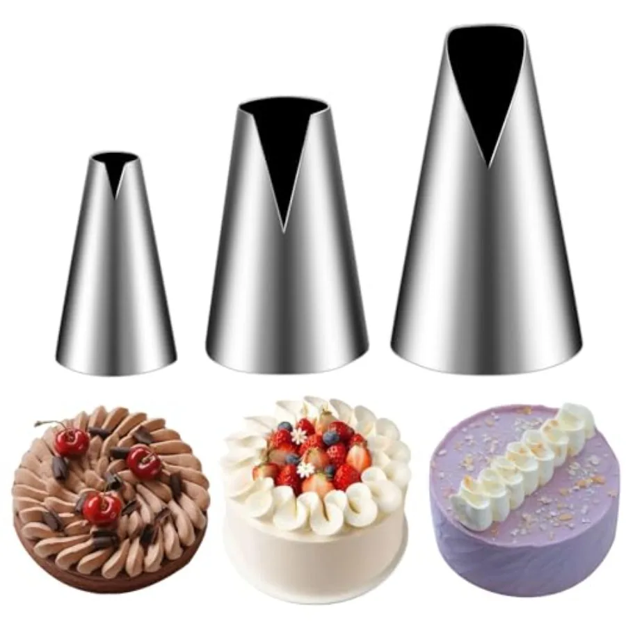 3 Pieces V-Shaped Piping Tips Set, Stainless Steel Cake Decorating Tips, Frosting Icing Tips, For Cupcakes, Cake, Cookie, 580 6
