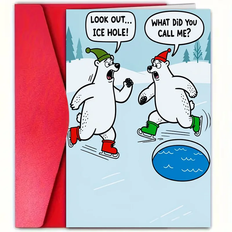 Cartoon Polar Bear Ice Skating Card, 