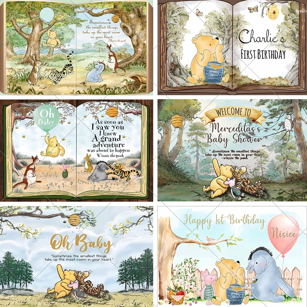 خلفيات كرتونية ويني ذا بوه للتصوير الفوتوغرافي للأولاد لحفلات أعياد الميلاد الأولى لاستوديو الصور حسب الطلب