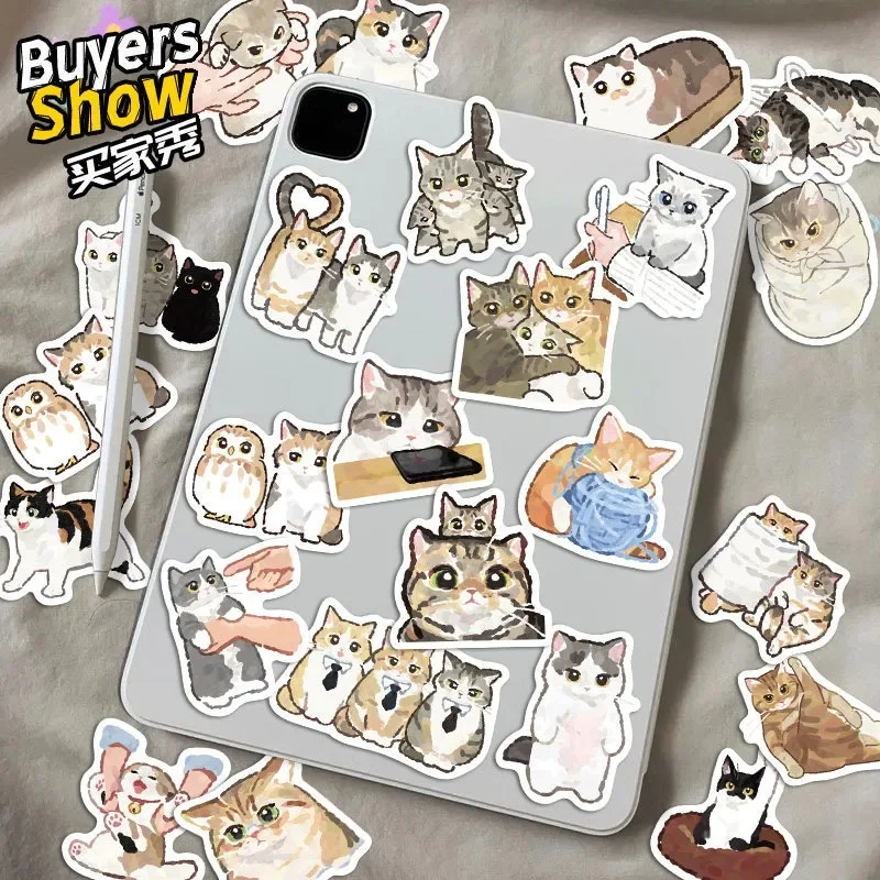 Cute Hand Drawn Cartoon Cat Stickers Creative DIY Decorat Sticker Home Groceries Electronic Product Protect Shell Ornament Label
