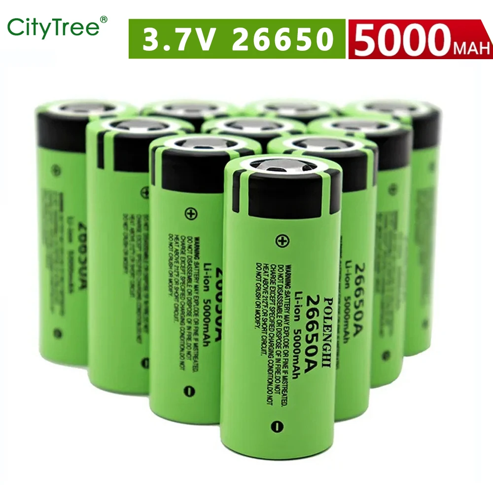 

100% Original 26650 Battery 5000mAh 3.7V 26650 Rechargeable Lithium Battery for Led Flashlight Headlamp Torch