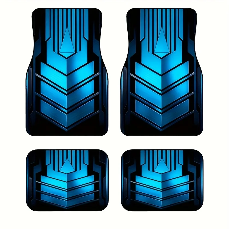 4pcs Black And Blue Mecha Style Geometric Car Mats, Universal Anti-Slip Wear-Resistant Floor Mats For Cars, Trucks, And SUVs - P