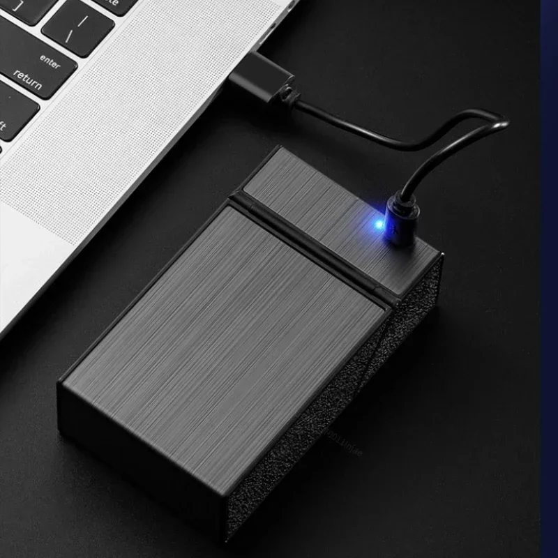 Estuche para encendedor 2 en 1 20 para cigarrillos, estuche electrónico recargable por USB, accesorios portátiles a prueba de viento para fumar, regalo para hombres