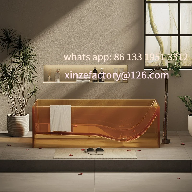 

Customizable transparent resin bathtub freestanding integrated square bathtub