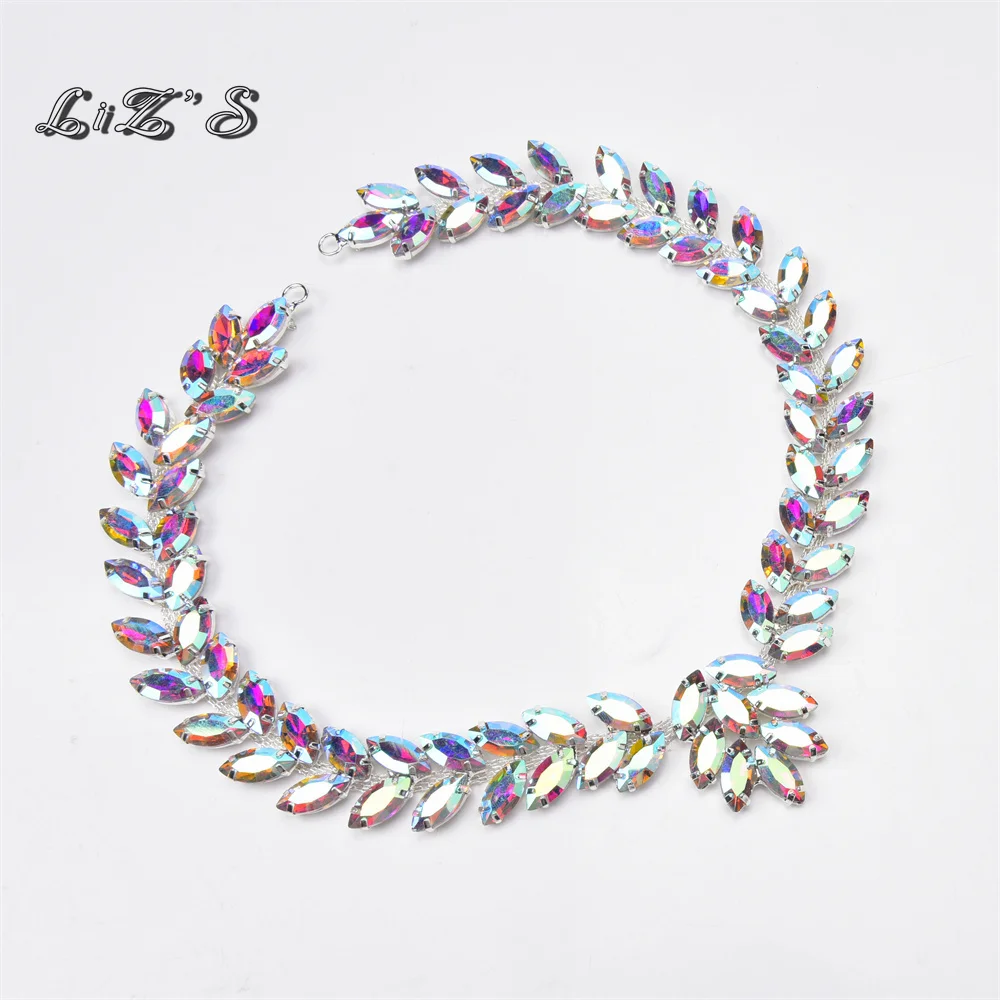 Colorful Bling Crystal Rhinestone Trimming Leaf Shape Flower Chain With Connector DIY Shoes Clothing Accessories