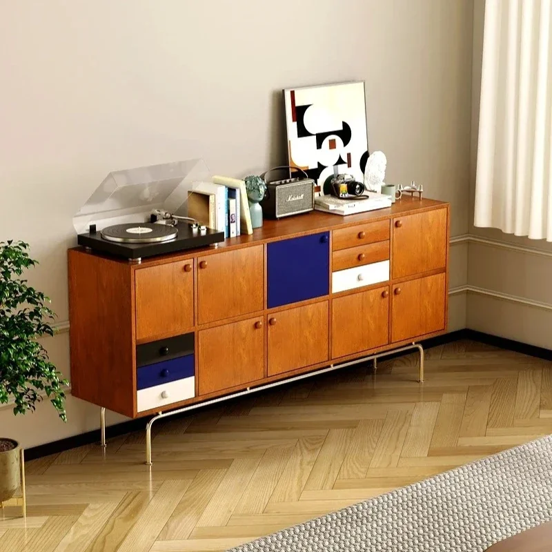 

B Retro Storage Locker Coffee Tea Cabinet Solid Wood Mid-Ancient Style Wall Integrated Sideboard Cabinet