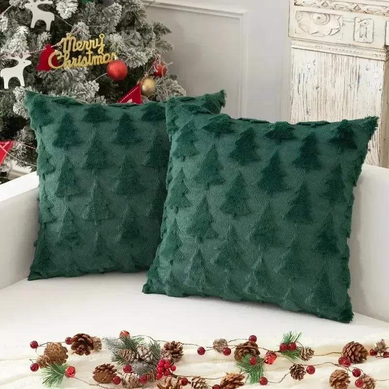 1-5pcs Christmas Tree Pillow Cover Soft Faux Fur Plush Red Green Decorative Throw Cushion Case for Bedroom Winter Xmas Decor