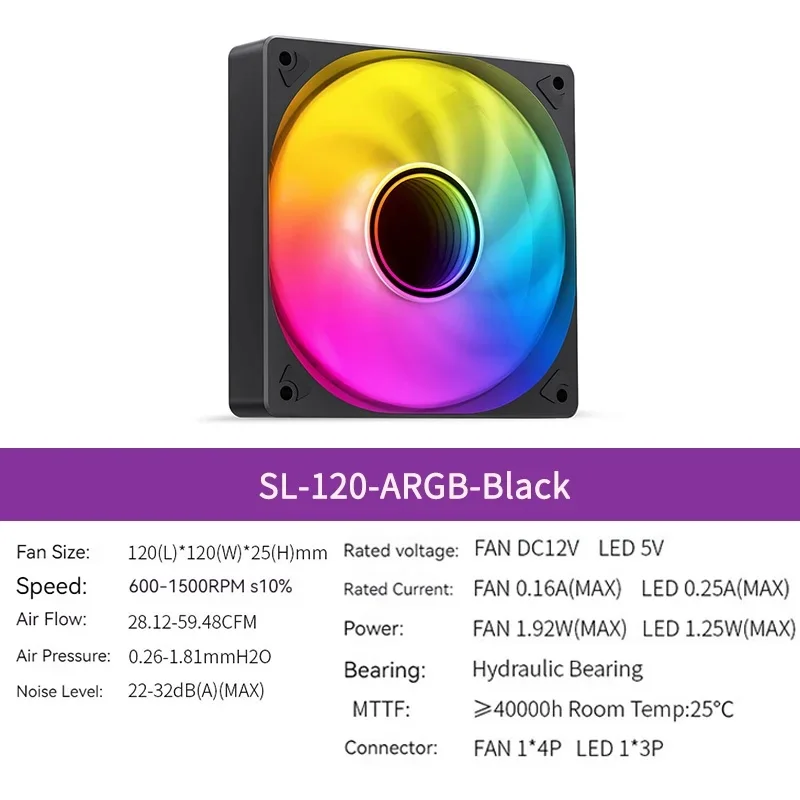 Jonsbo SL-120 12CM Case Fan 120mm 5V 3Pin ARGB Lichteffect PWM Vooruit/achteruit Koelventilator Hoog Luchtvolume Slient Fan