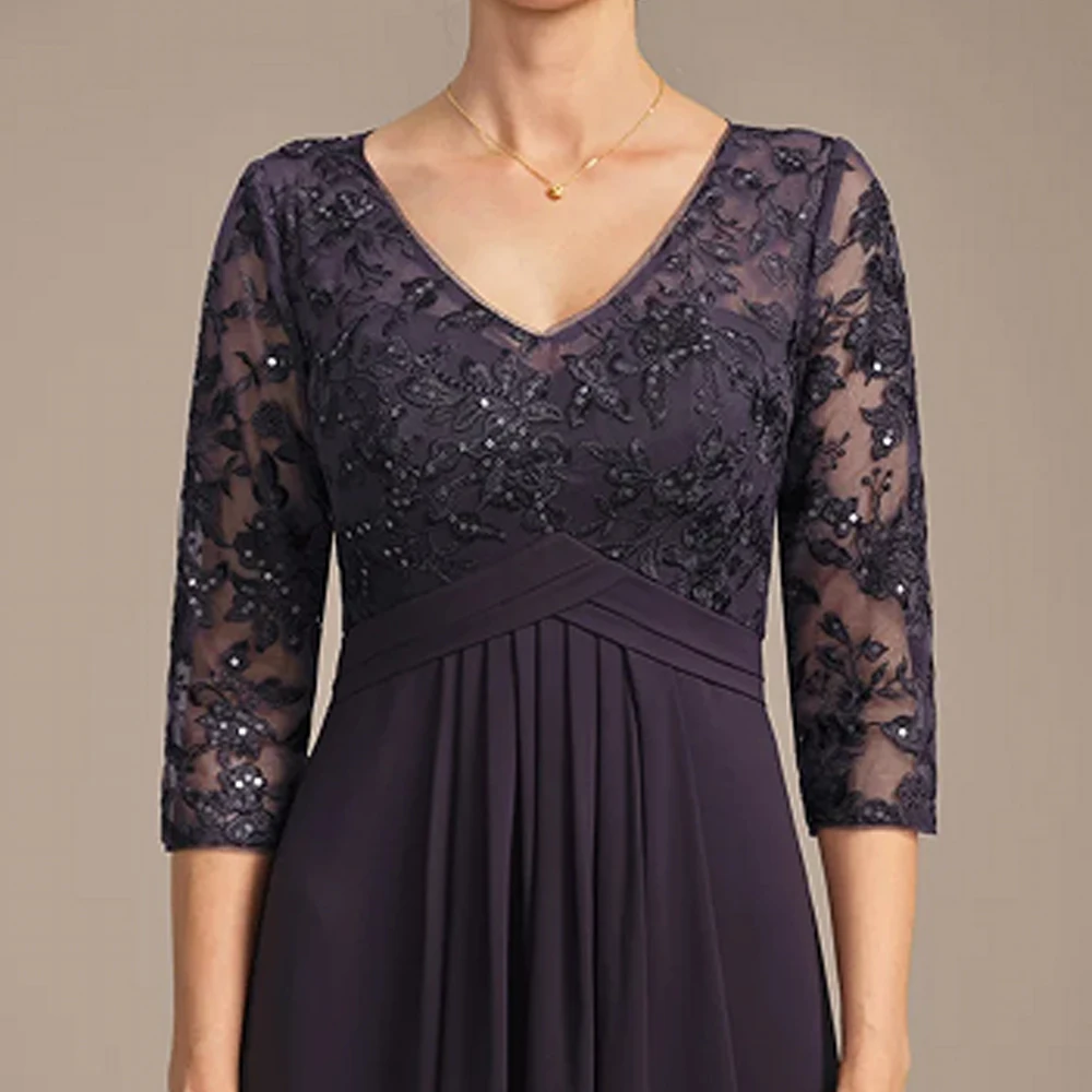 Purrple Mother of Bride Dresses with Chiffon 3/4 Sleeve Wedding Party Dresses  for Women 2025 Summer New Beach Robe De Soirée