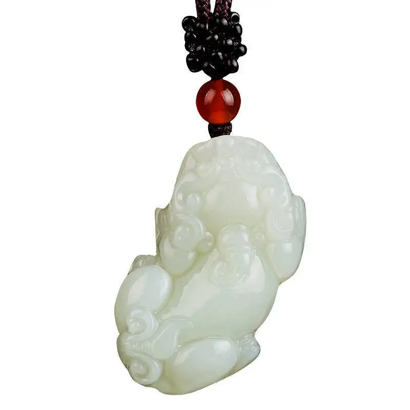 Factory Jade Pi Xiu Pendant Afghanistan Greenish White Jade Stone Picchu Double Hole Hikyuu Pendant Can Be Used as Bracelet