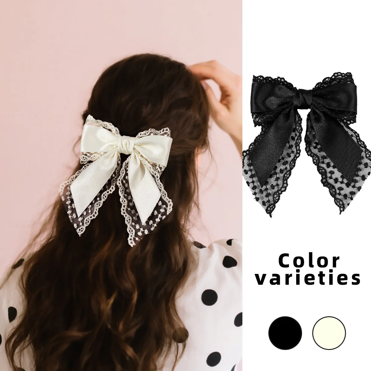 

24pcs Korean Style Solid Color Ribbon Bow Hair Clips Large Long Tassel Barrettes Lace Embroidered Hair Grips for Women And Girls