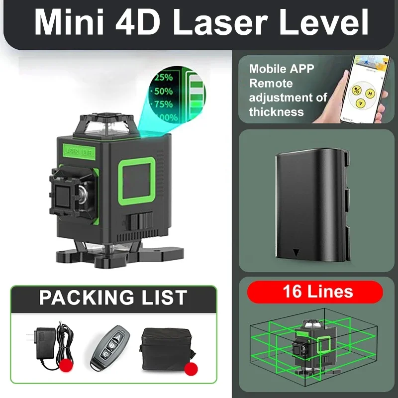 

Mini 16-line Laser Level Pocket Laser Infrared Level With Detachable And Rotatable Window Green Light Automatic Leveling Wall