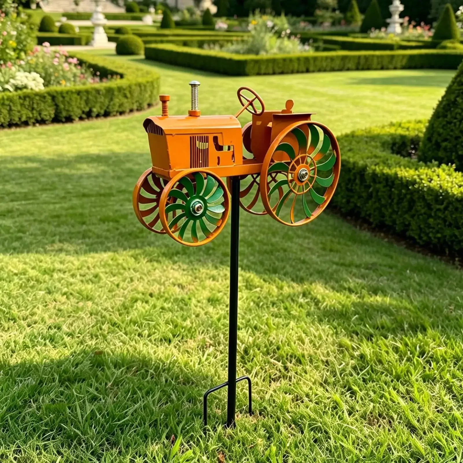 Wind Spinner Metal Tractor Rotating Wheels Outdoor Decor Wind Spinners for Yard and Garden for Porch Lawn Pathway Walkway