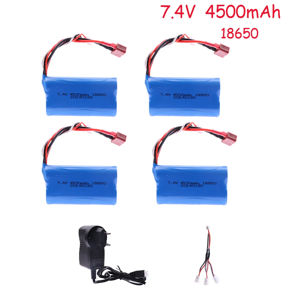 Upgrade 7.4V 18650 4500MAH  Battery for Wltoys 10428/12428/12423 / Q46 RC Car Spare Parts with charger 7.4V T plug for Power car