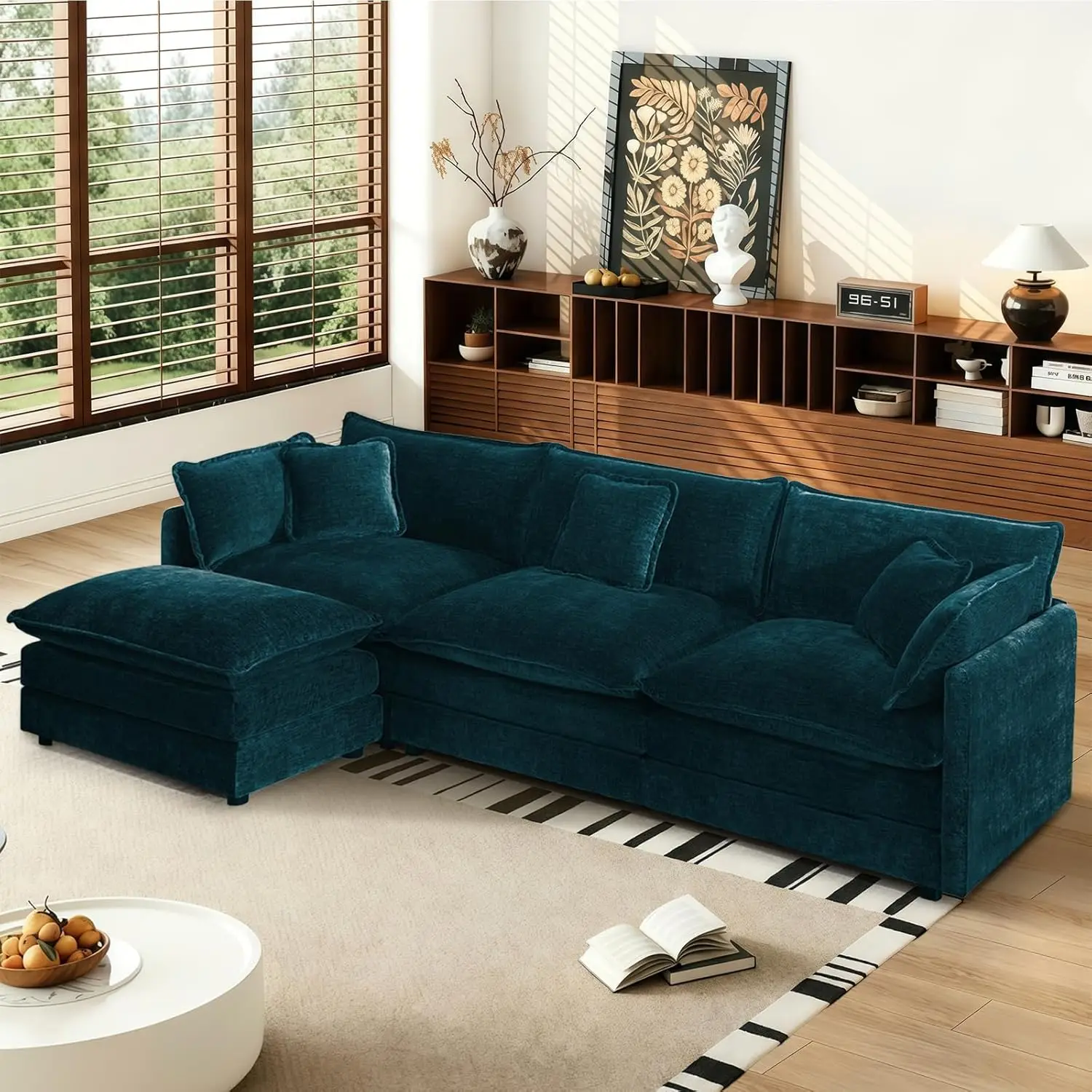 111.5” Modular Sectional Sofa L-Shaped Convertible Couches, 3 Seater Chenille Deep Seat Cloud Couch with Pillows and 1, Custom