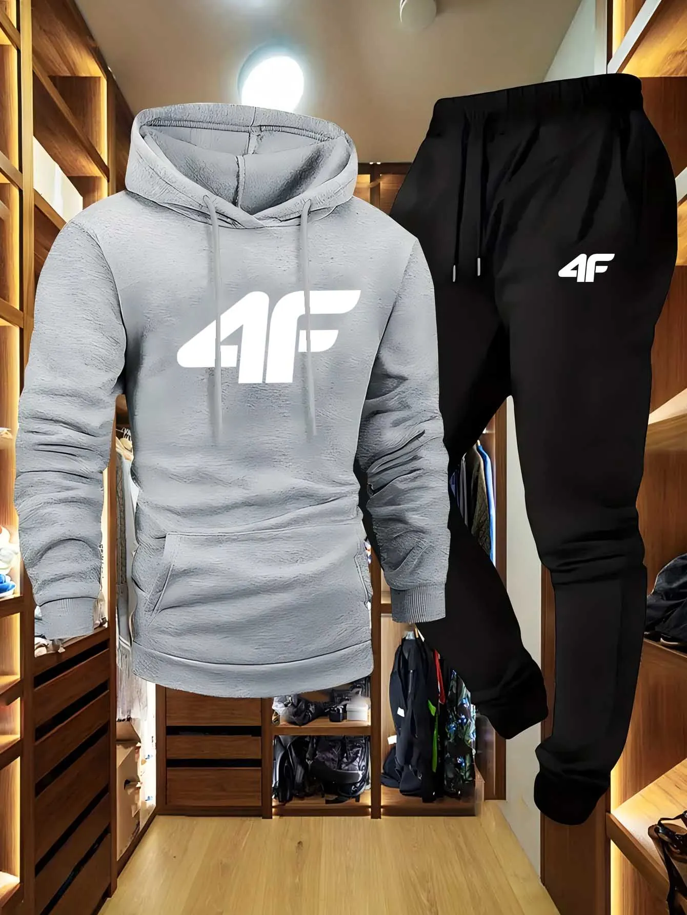 Masculino casual esportes manga raglan moletom com capuz conjunto de duas peças 4f impressão moletom casual versátil na moda conjunto com capuz