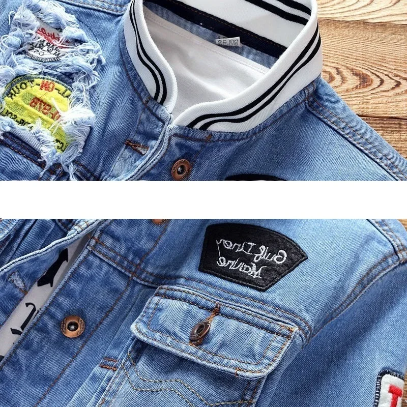 Fashion Denim Jacket Trendy Men\'s Jean Jackets Spring Autumn Casual Tops Stand Collar Outwear Motorcycle Cowboy New