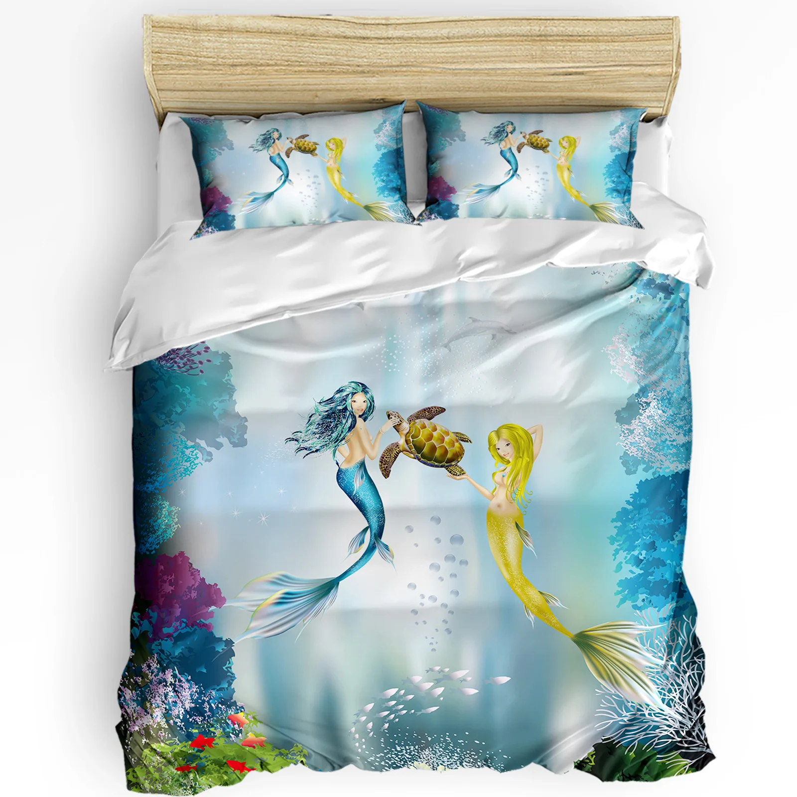 3 قطعة طقم سرير تحت الماء الحيوانات الحياة البحرية الكرتون المنسوجات المنزلية غطاء لحاف كيس وسادة صبي طفل في سن المراهقة فتاة الفراش يغطي مجموعة